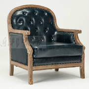 美式复古实木沙发欧式v仿古做旧单双三人全橡木皮布艺客厅沙