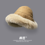 韩版复古麂皮绒加绒保暖东北蒙古帽显脸小冬季保暖羊羔渔夫帽女潮