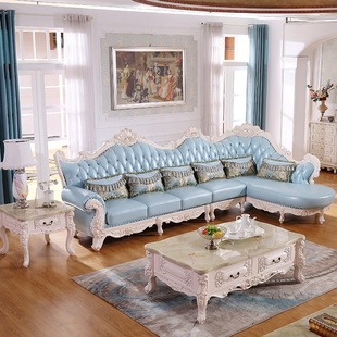 欧式真皮沙发组合客厅拉扣皮沙发转角Ｌ型皮艺接待小沙发别墅定制