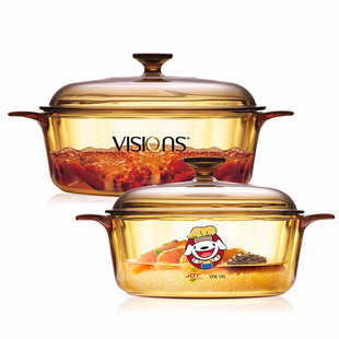 康宁visions2.25l+3.25l晶彩，透明耐热玻璃，汤锅家用锅具套装