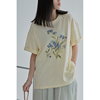 奶黄色小清新花朵印花上衣短袖2023夏季设计感小众t恤女法式复古
