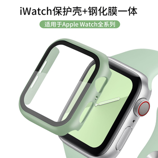 适用iwatch7保护壳65代4代钢化膜苹果手表，表带一体式保护壳硬壳边框配件，超薄硅胶全包321代通用男女简约潮