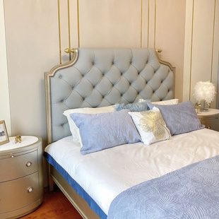 美式轻奢实木牛角床现代简约法式公主床1.8米双人主卧床榉木婚床