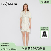 IF BY LAND设计师品牌LOOKNOW 春夏新中式米色印花连衣裙