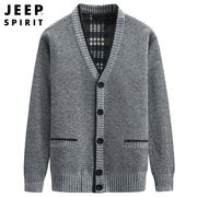 jeep中老年毛衣男冬季加绒保暖开衫上衣男士，中年爸爸装针织衫外套