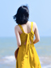 黄色沙滩裙女夏2021海边度假雪纺无袖吊带连衣裙性感露背超仙长裙