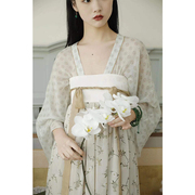 设计师手绘《蜻蜓玉搔头》改良汉服古典印花新中式丝质连衣裙