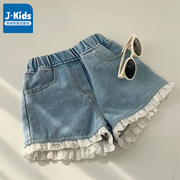 真维斯集团女童短裤，夏季2024儿童薄款牛仔裤，子女大童潮流热裤