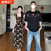 小众设计感情侣装夏季2024韩版短袖t恤女连衣裙法式一裙一衣ins潮