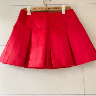 五系列 半身A字伞裙 大红色褶皱半身短裙A字裙品牌折扣女装