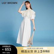 LILY BROWN春夏款 纯色圆领细系带泡泡袖连衣裙LWFO221105