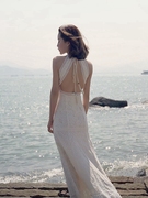 马尔代夫旅行拍照沙滩裙气质露背挂脖吊带连衣裙海边度假仙女长裙