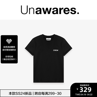 Unawares 纯棉双面面料 CREW 印花宽松短袖T恤