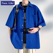NASA春夏衬衫夹克男士百搭外穿潮流潮牌休闲克莱因蓝衬衫潮男上衣