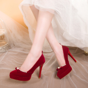 防水台超高跟鞋红色婚鞋女2023年结婚鞋子新娘鞋，秀禾婚纱两穿