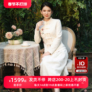2023中国风棉质秋季精致刺绣，女百花蕾丝，优雅气质淑女白色套装