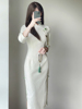 白色羽毛纱蕾丝旗袍改良年轻款少女秋季气质名媛高级感连衣裙