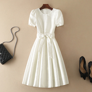 宝藏衣橱显高女装小白裙高级感法式白色简约圆领收腰连衣裙夏9771