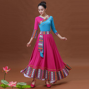 广场舞服装藏族舞蹈服女长袖，长裙印花民族，风跳舞服表演演出服