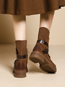 惠州马丁靴女2023厚底，圆头磨砂复古棕色，短靴秋季绒面中筒靴子