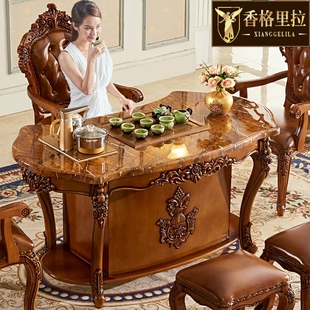 欧式茶台大理石实木茶桌椅，组合家用阳台办公室，会所美式功夫泡茶桌