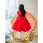 定制女童礼服公主裙红色，高端婚礼主持人儿童，生日小花童钢琴演出服
