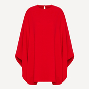 尖货圆领红色长袖蝙蝠袖套头简约宽松斗篷式连衣裙