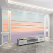 抽象油画海边日出壁纸，电视背景墙布客厅沙发，卧室壁布高级风景壁画