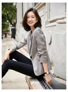 格子小西装外套短款女士春秋季韩版长袖修身型小西服外搭上衣8956