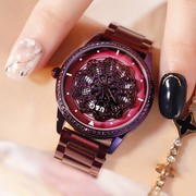 士手表个性表带女表紫色壳会时尚不锈钢圆形石英玫瑰国产腕表