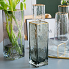 欧式轻奢描金玻璃花瓶透明方口创意水培，植物鲜花插花瓶家用摆件