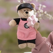 星巴克漫步春日系列，可爱玩具玩偶，粉色围裙熊店长毛绒公仔