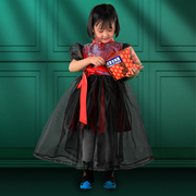 黑色泡泡袖纱袍儿童女蒙古族，复古民族风，连衣公主裙蒙古袍礼服定制