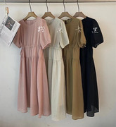 韩国zw左维23夏装腰围，抽绳收腰韩版纯色，天丝质感连衣裙中长裙