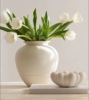 法式奶油风摆件花瓶陶瓷，高级感陶罐，客厅餐桌插花复古白色大花器