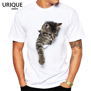 3d立体逼真猫咪t恤男莫代尔，短袖可爱动物狗狗图案，印花情侣t恤个性
