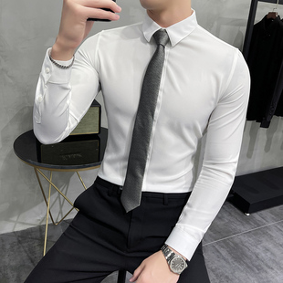 休闲衬衣男士黑色寸衫韩版修身潮流商务正装免烫白色长袖西装衬衫