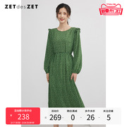 ZET des ZET2022秋季系带高腰法式复古碎花泡泡袖雪纺连衣裙