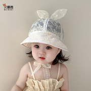 婴儿帽子防晒帽夏季宝宝女公主儿童女童，遮阳帽太阳帽渔夫帽蕾丝