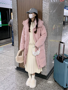 工装粉色羽绒棉衣棉服中长款女冬季棉袄小个子，加厚小众面包服外套