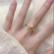 黄金戒指转运珠指环爱心手饰，铃兰花活口兔子，24k纯金时尚气质指环