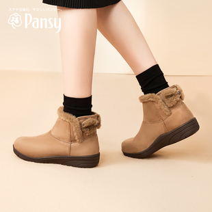 Pansy日本雪地靴女加绒加厚保暖短靴妈妈鞋棉鞋高帮冬季女鞋