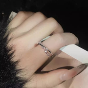 srrmhyn交叉锆石食指戒指女小众设计满钻对戒开口素圈戒指尾戒女