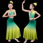 儿童傣族舞蹈演出服女童演出孔雀鱼尾大摆半身裙女少儿演出练功裙