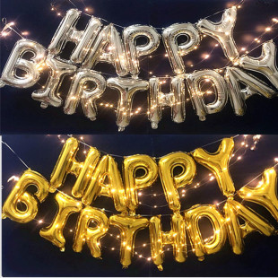 ins发光带灯生日快乐字母铝膜气球成人儿童派对场景布置装饰用品
