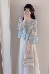 新中式轻中国风马面裙，套装女装刺绣夏季2024唐装改良雪纺裙子