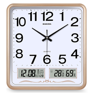 家用方形挂钟客厅钟表，现代静音挂墙简约时尚电子日历时钟石英钟表