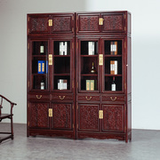 赞比亚血檀家具新中式书柜非洲小叶紫檀书橱书架实木顶箱柜收纳柜