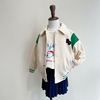 自留100-155韩系男女童米白拼接绿色小翻领夹克外套