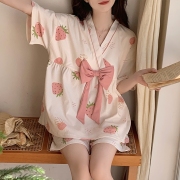 晚眠带胸垫睡衣女款夏季棉，短袖2024汗蒸服洋气和服日系家居服